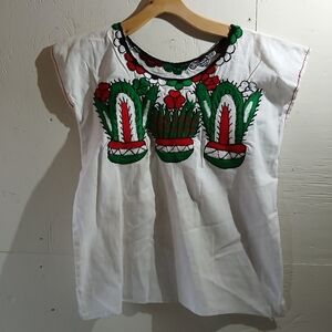 Womeb White and Green Embroidered Top ( Bag C )
